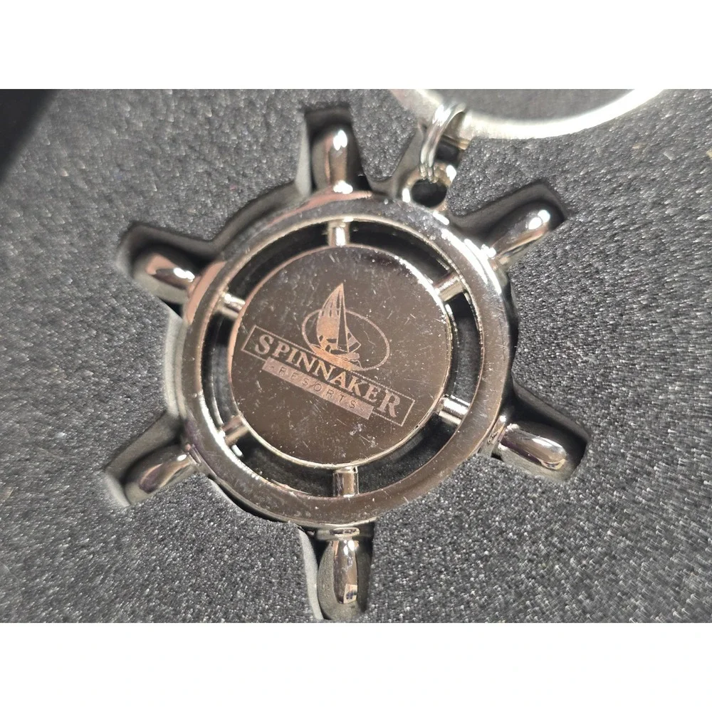 Spinnaker Resorts Ship Wheel Keychain Metal w Box Nautical Souvenir